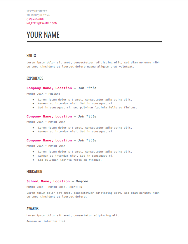 free Google Docs CV template