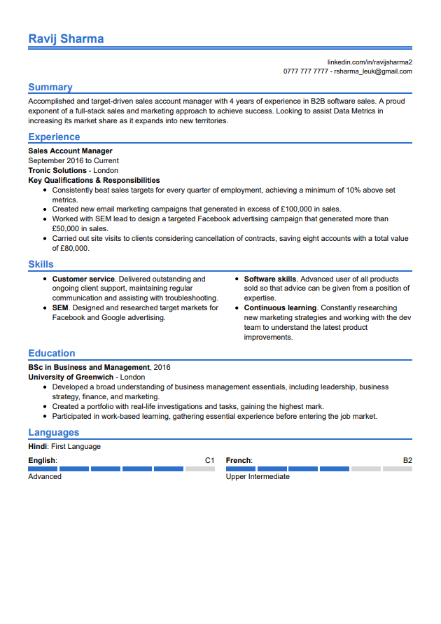 Traditional CV template from LiveCareer