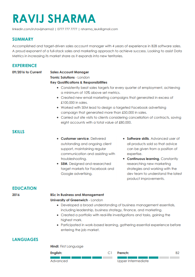LiveCareer free CV template