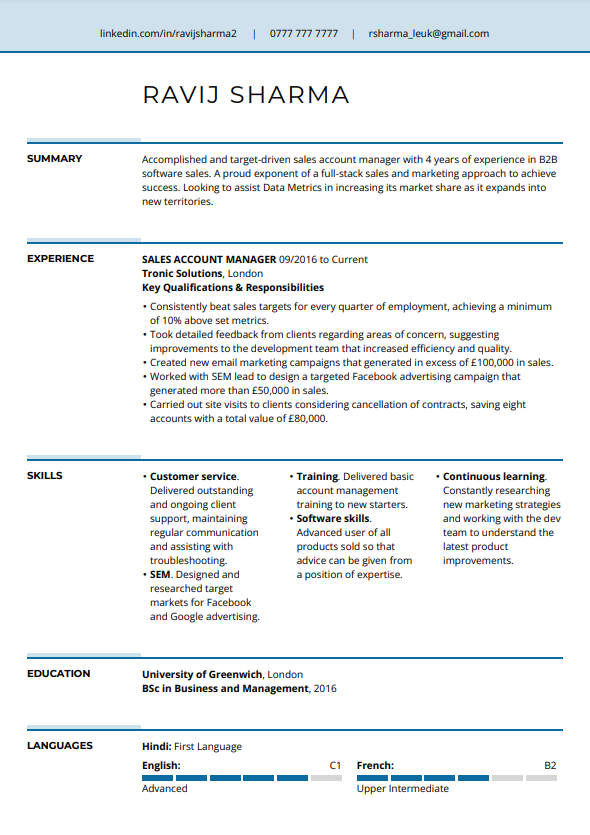 LiveCareer free CV template