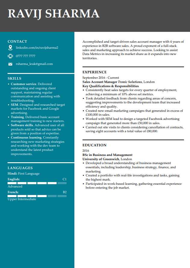 LiveCareer free CV template