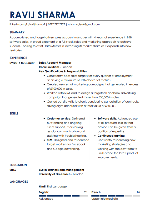 Contemporary CV template by LiveCareer