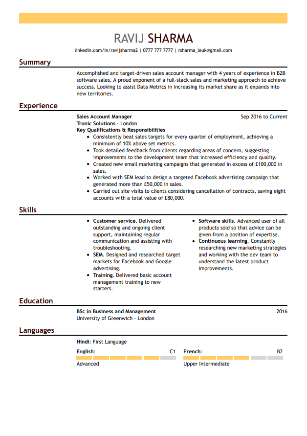 LiveCareer free CV template