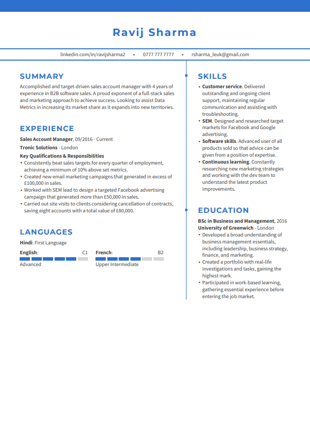 LiveCareer free CV template