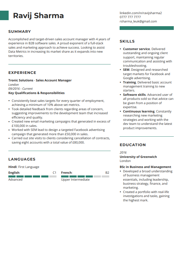 LiveCareer free CV template