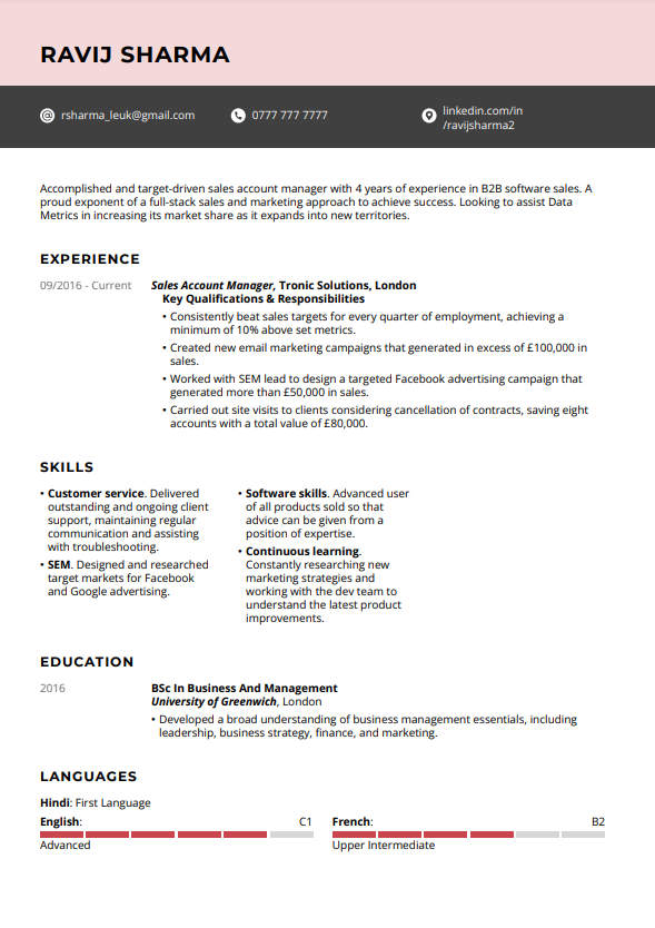 LiveCareer free CV template