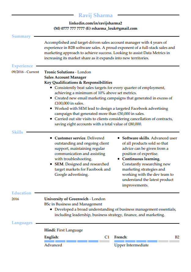 LiveCareer free CV template