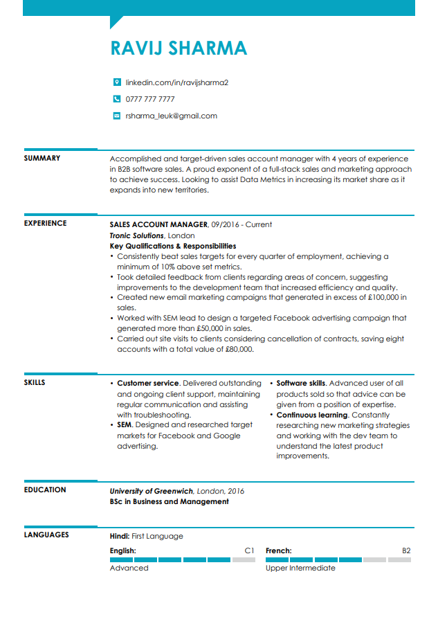 LiveCareer free CV template