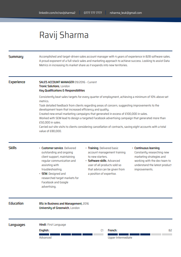 LiveCareer free CV template