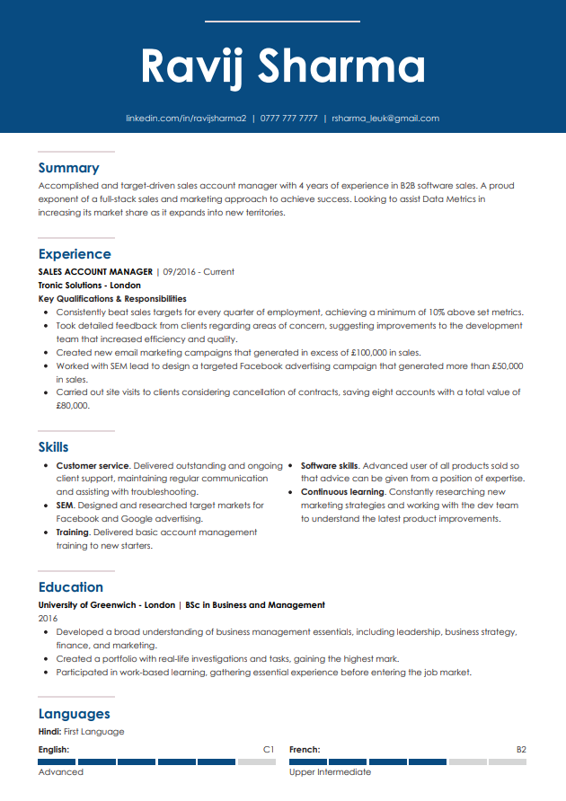 Modern CV template by LiveCareer