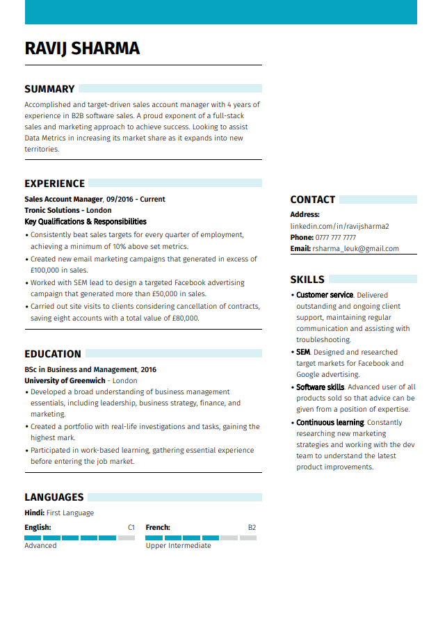 LiveCareer free CV template