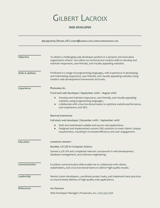 free Google Docs CV template