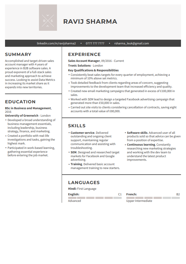 LiveCareer free CV template