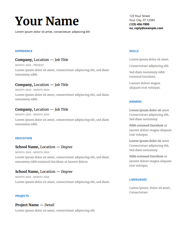 professional resume templates google docs