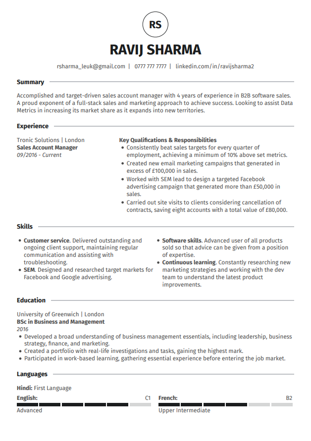 Classic CV template from LiveCareer