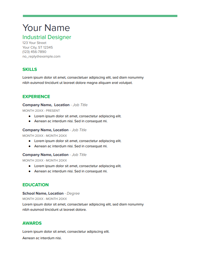 free Google Docs CV template