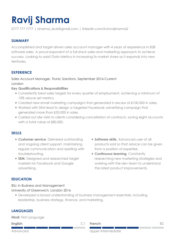 LiveCareer free CV template