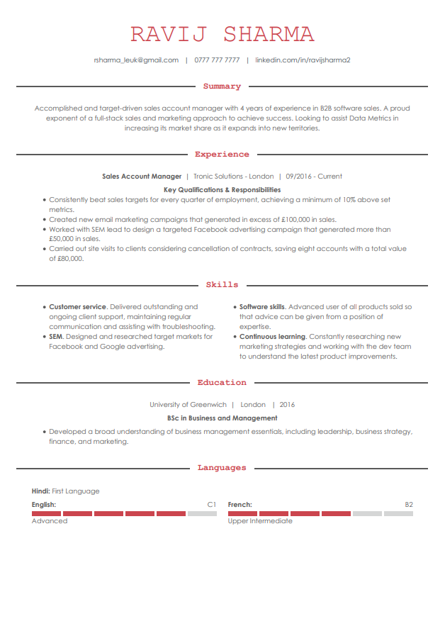 Classic CV template from LiveCareer