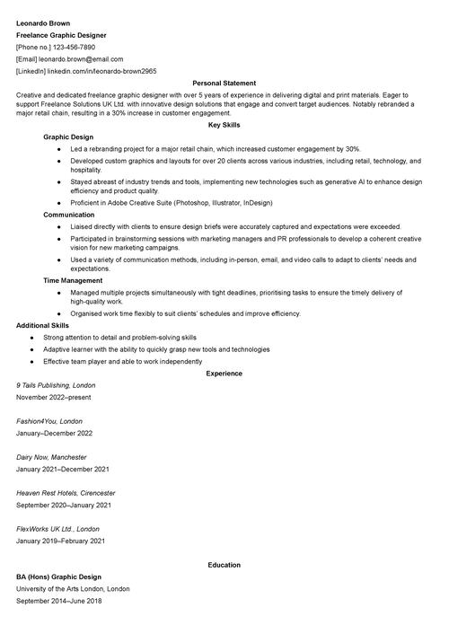 freelancer CV example