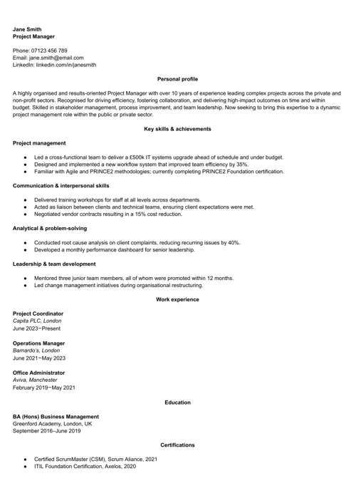functional CV example