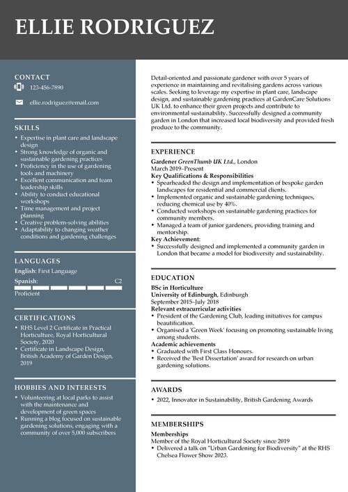 gardening CV sample