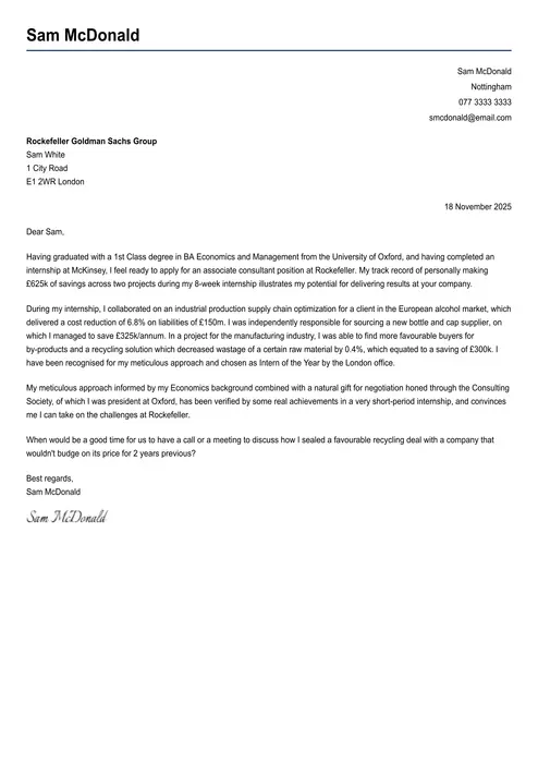 goldman sachs cover letter example