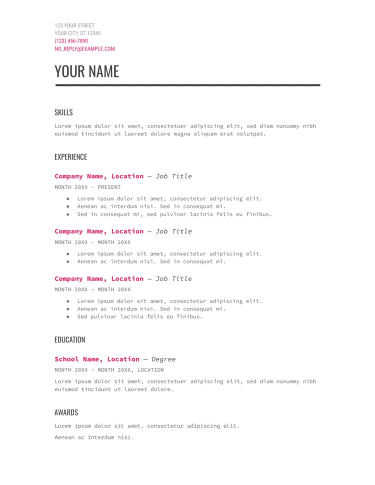 Modern Writer CV template