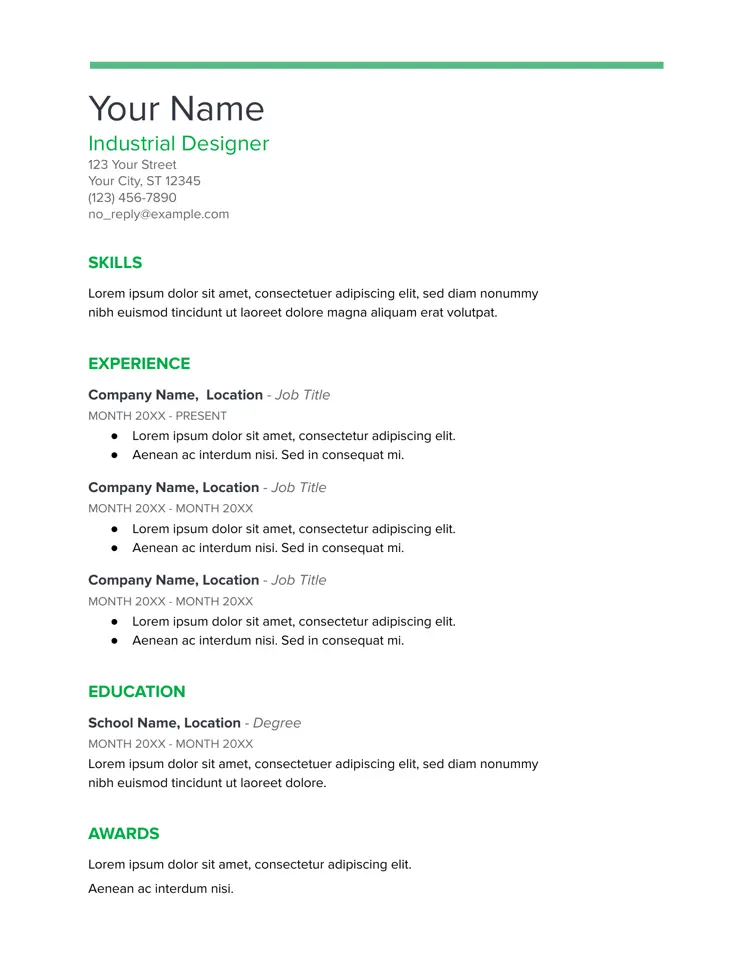 Spearmint CV template