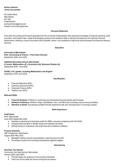 graduate CV example