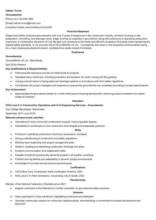 groundworker CV example