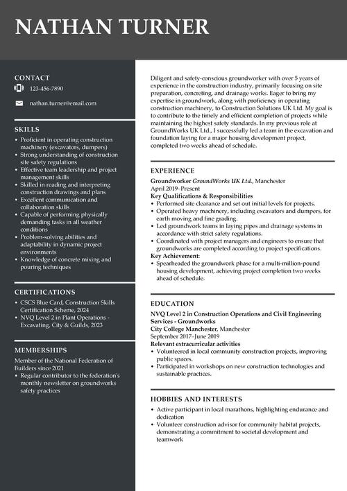 groundworker CV example