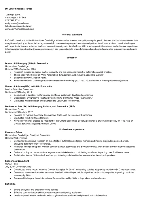 Harvard CV example