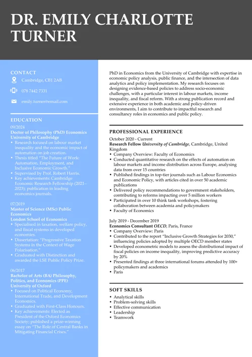 Harvard CV example