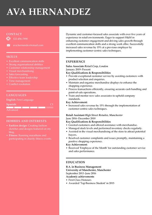 H&M CV example