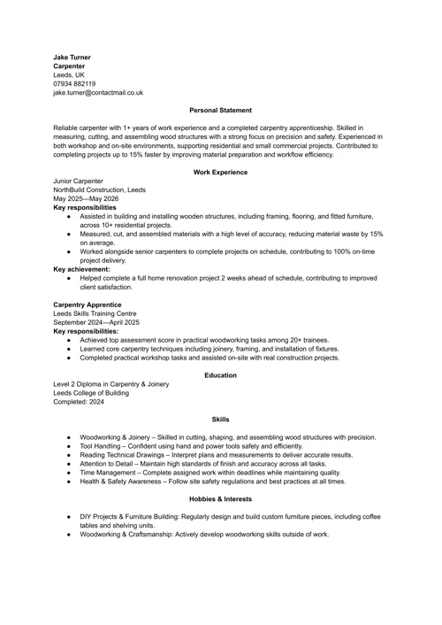 hobbies and interests CV