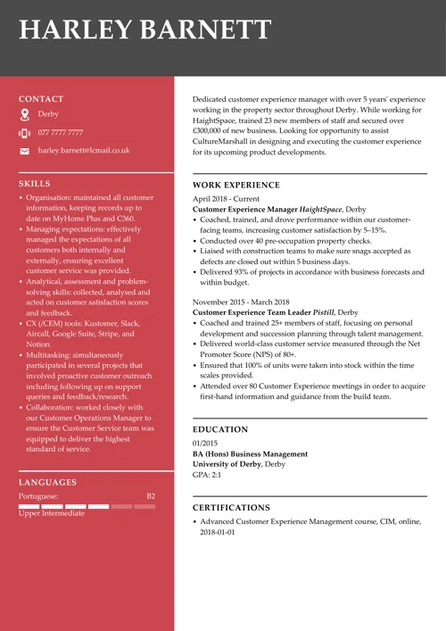 CV sample to add CV to LinkedIn