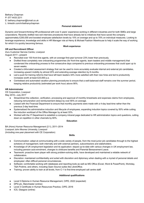 HR CV example 