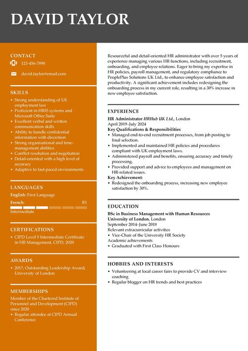 HR administrator CV example