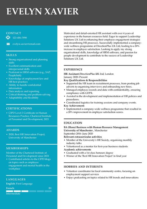 HR assistant CV example