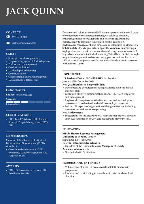 HR business partner CV example