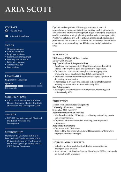 HR manager CV example