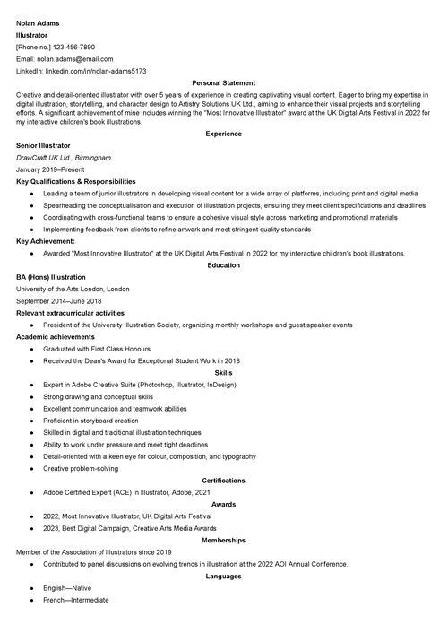 illustrator CV example