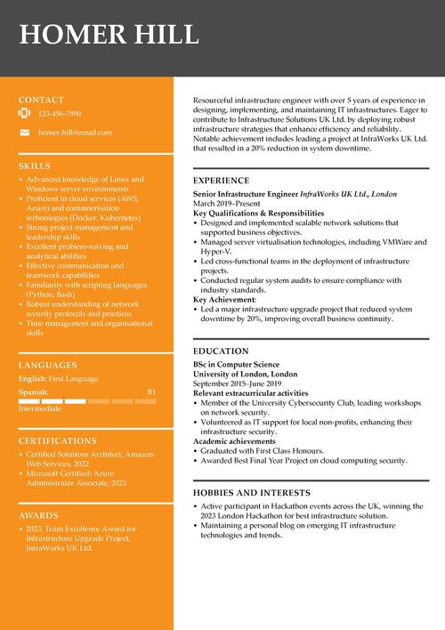 infrastructure engineer CV example