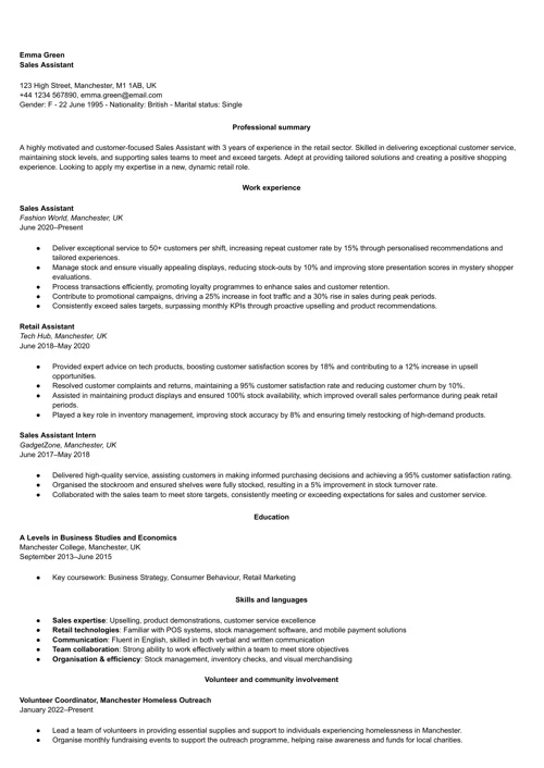  international CV example