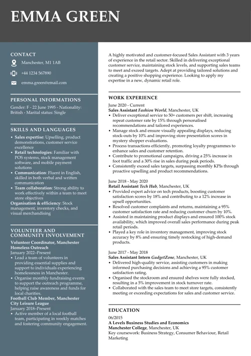  international CV example