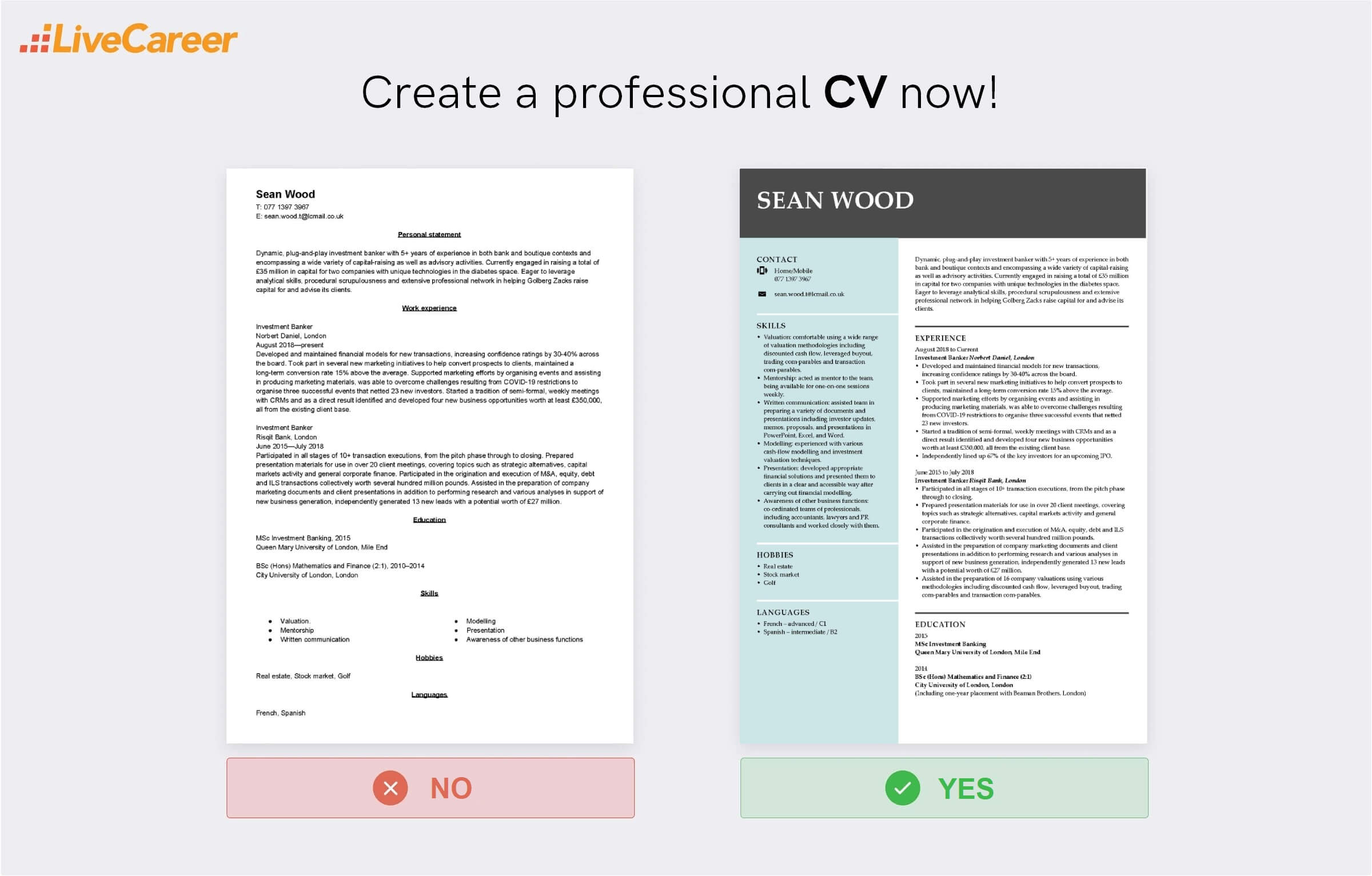 investment banking cv example