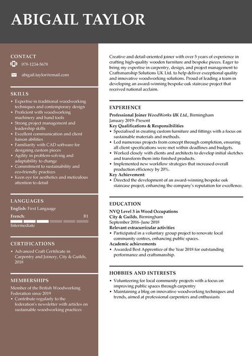 joiner CV example