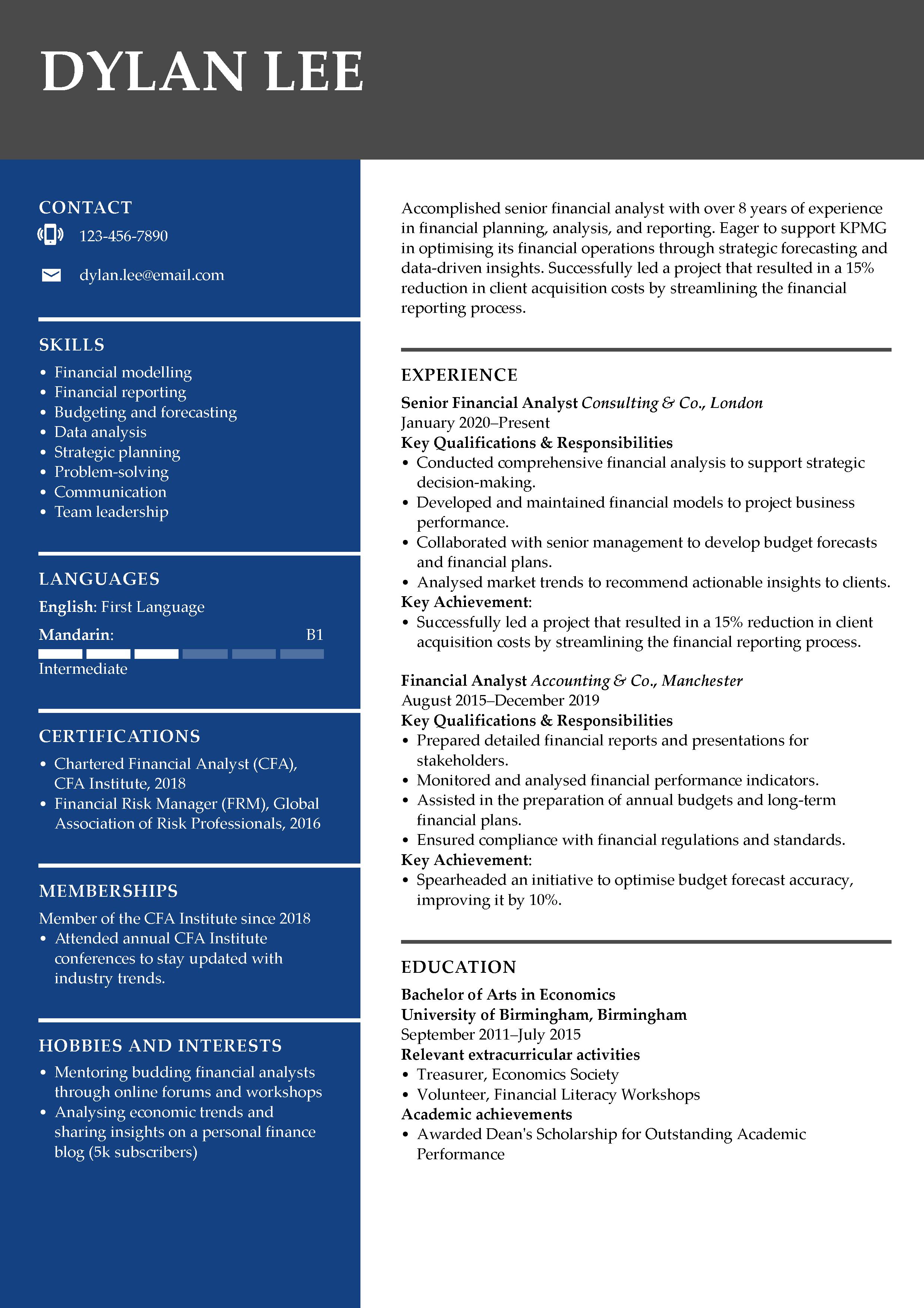 KPMG CV example