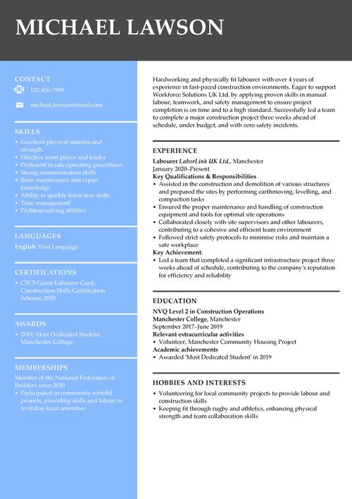 Labourer CV example