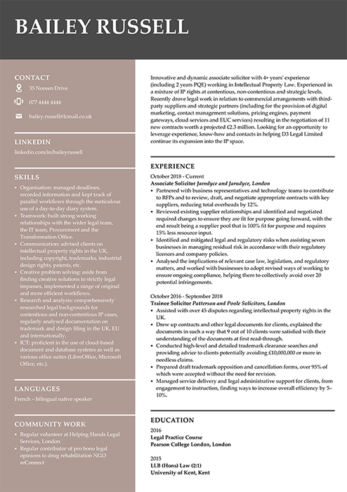 law cv example